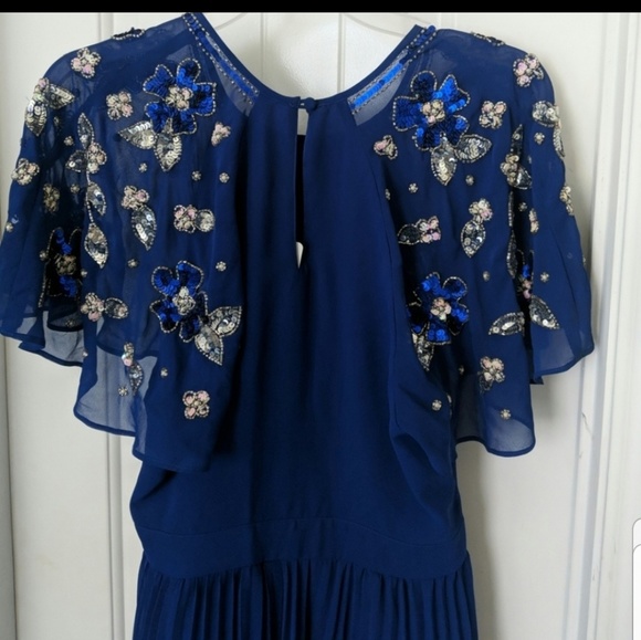 Asos cobalt beaded floral aline pleated maxi gown - Picture 3 of 8